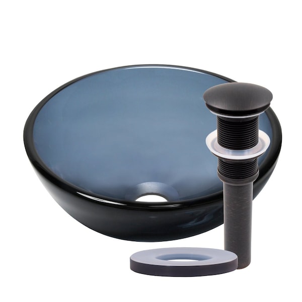 Novatto 12-inch Grey Glass Vessel Bathroom Sink in Oil Rubbed Bronze TIS-168G-12ORB - main